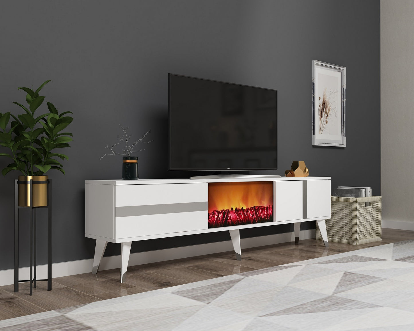 Έπιπλο Τηλεόρασης TV Βάση Σύνθεση Λευκό Silver | 475OLV2654