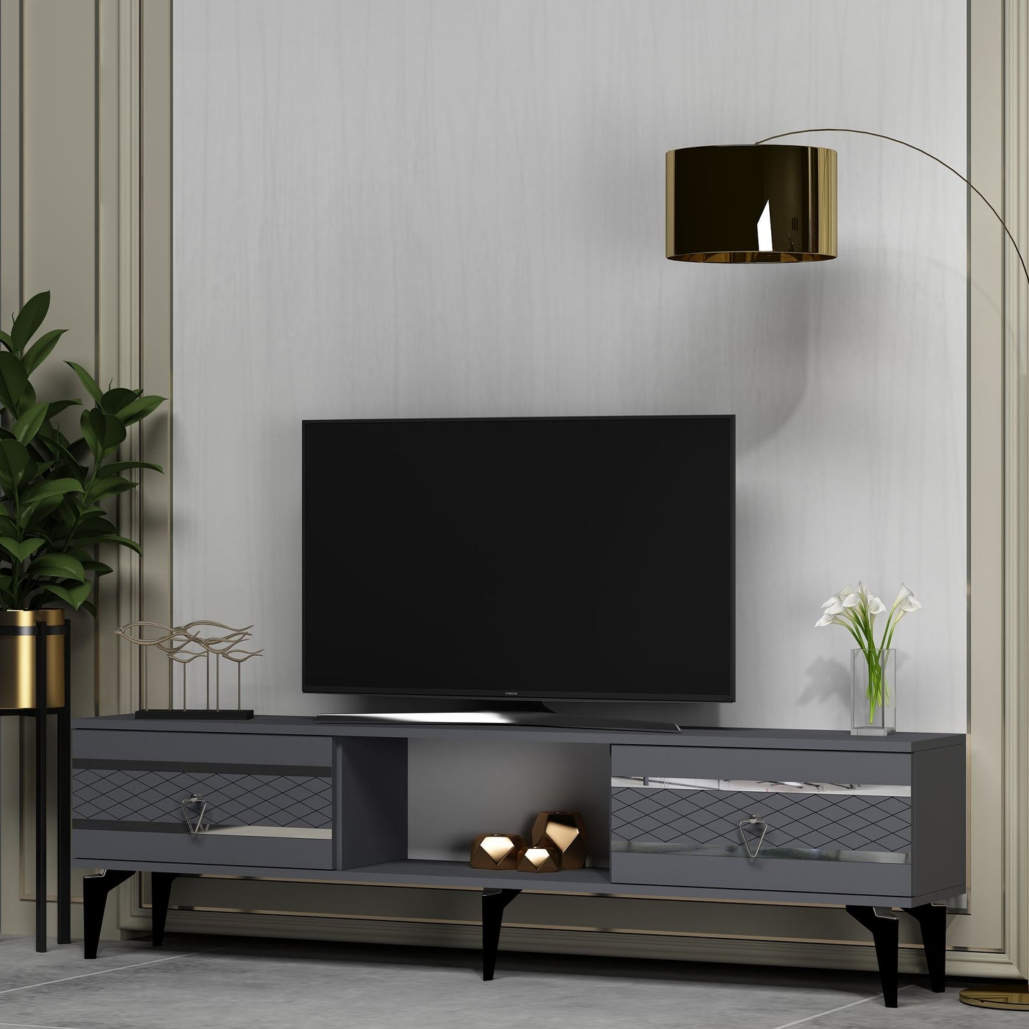 Έπιπλο Τηλεόρασης TV Βάση Σύνθεση Ανθρακί Silver | 475OLV2914