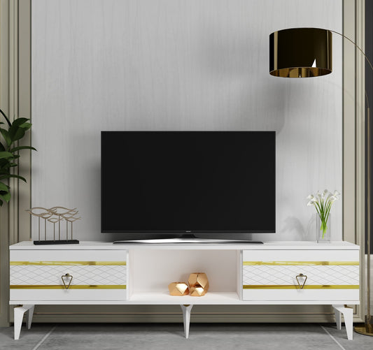 Έπιπλο Τηλεόρασης TV Βάση Σύνθεση Λευκό Χρυσό | 475OLV2915