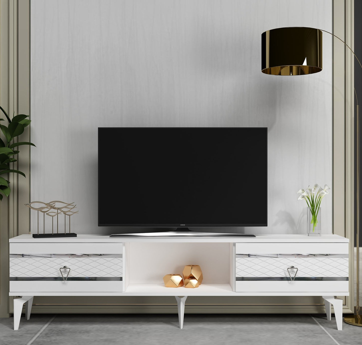 Έπιπλο Τηλεόρασης TV Βάση Σύνθεση Λευκό Silver | 475OLV2916