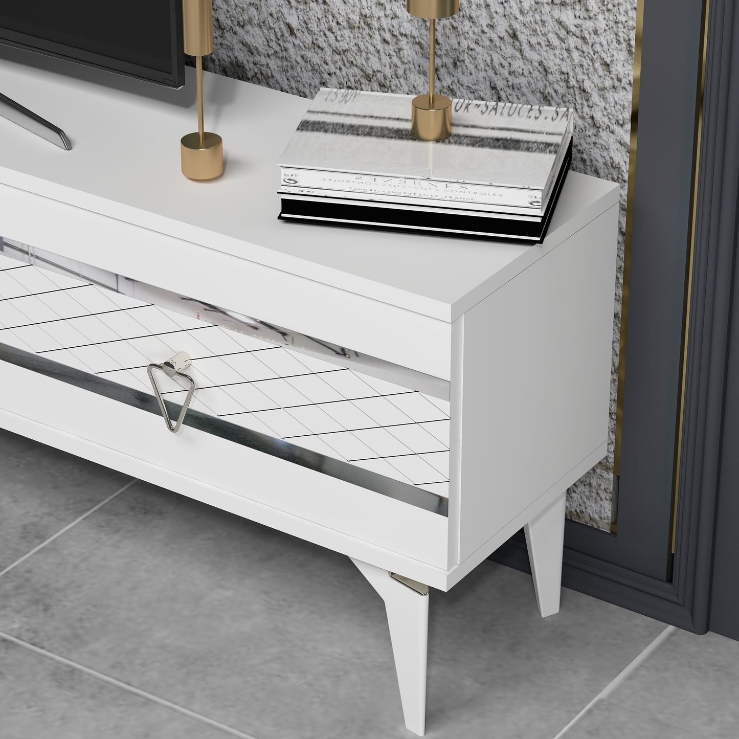 Έπιπλο Τηλεόρασης TV Βάση Σύνθεση Λευκό Silver | 475OLV2916