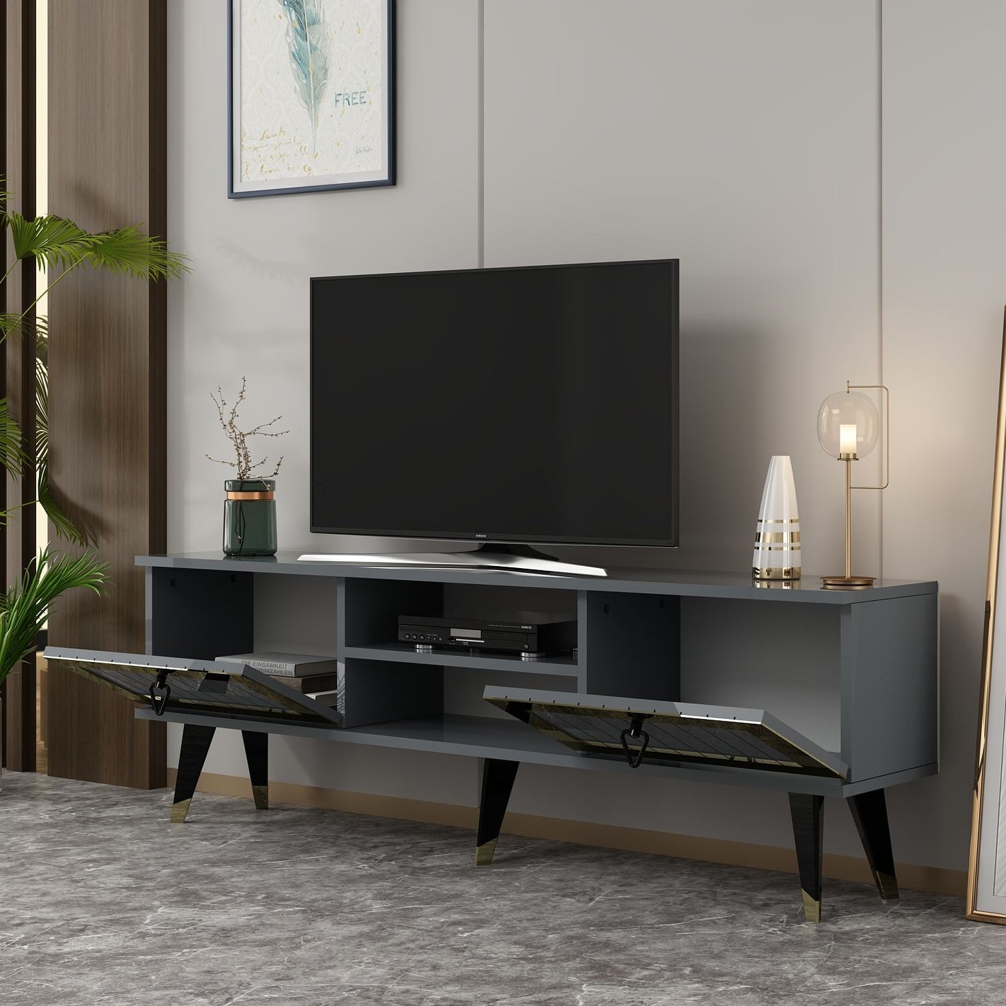 Έπιπλο Τηλεόρασης TV Βάση Σύνθεση Ανθρακί Χρυσό | 475OLV2917