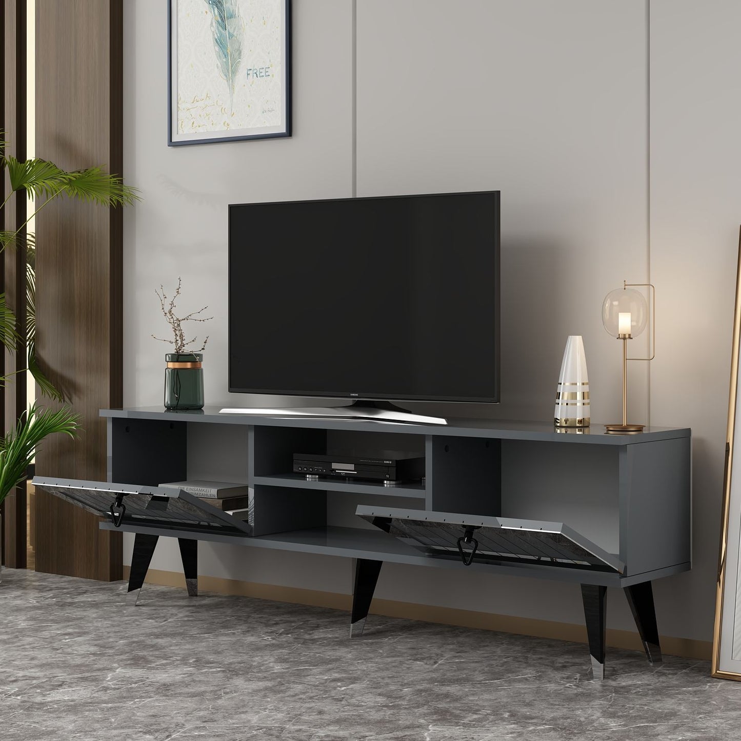 Έπιπλο Τηλεόρασης TV Βάση Σύνθεση Ανθρακί Silver | 475OLV2918