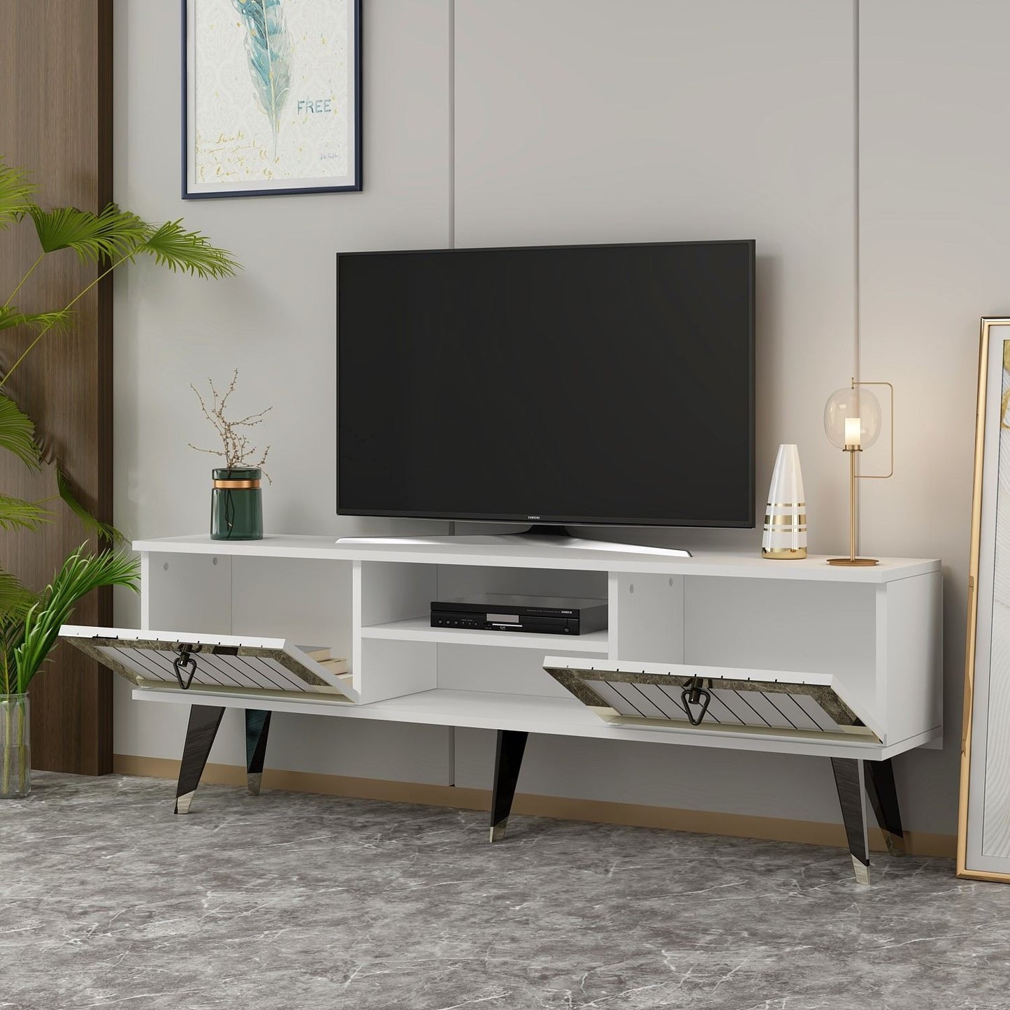 Έπιπλο Τηλεόρασης TV Βάση Σύνθεση Λευκό Χρυσό | 475OLV2919