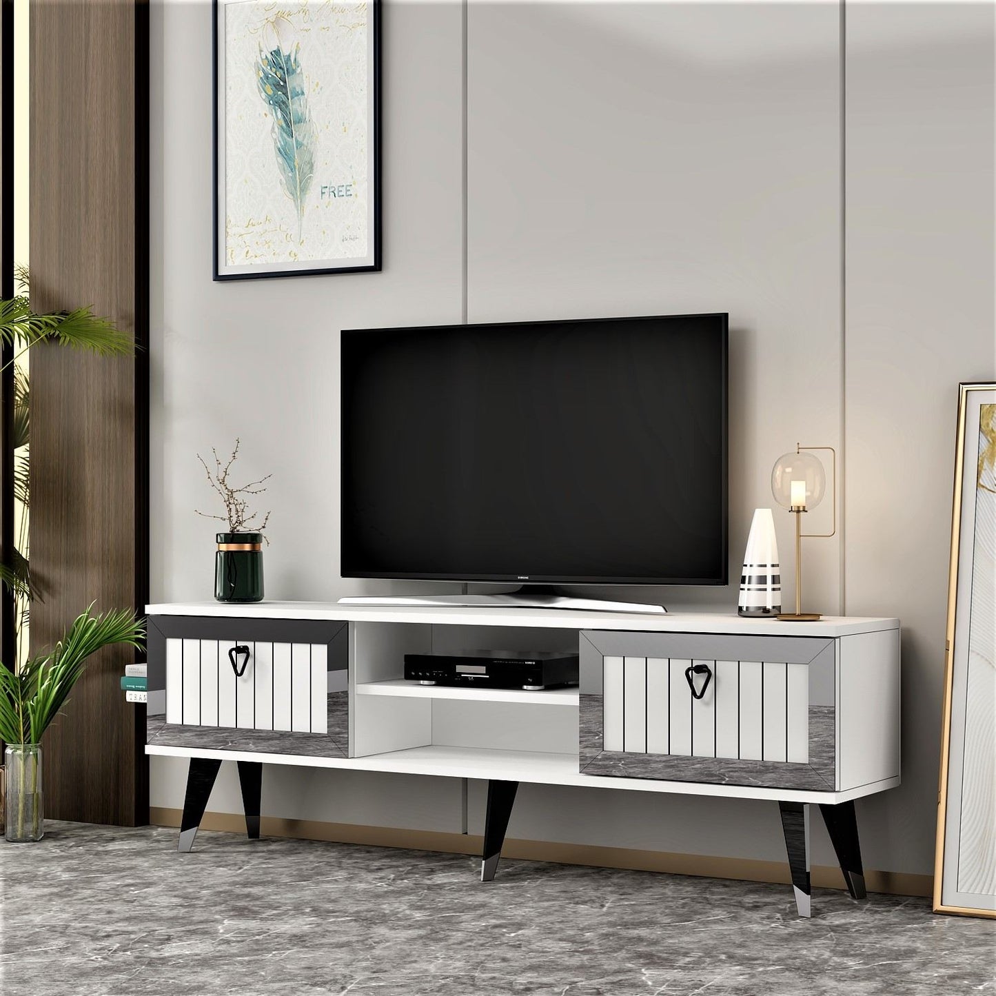 Έπιπλο Τηλεόρασης TV Βάση Σύνθεση Λευκό Silver | 475OLV2920