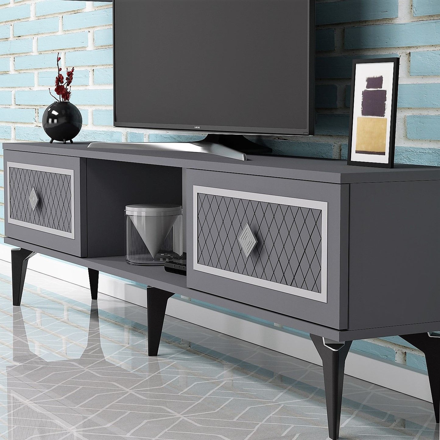 Έπιπλο Τηλεόρασης TV Βάση Σύνθεση Ανθρακί Silver | 475OLV2924