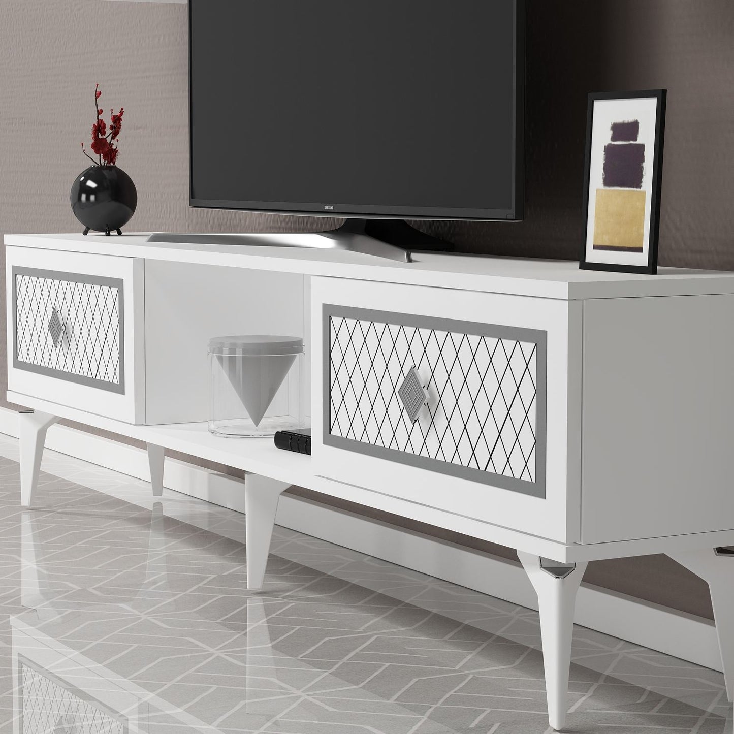 Έπιπλο Τηλεόρασης TV Βάση Σύνθεση Λευκό Silver | 475OLV2926
