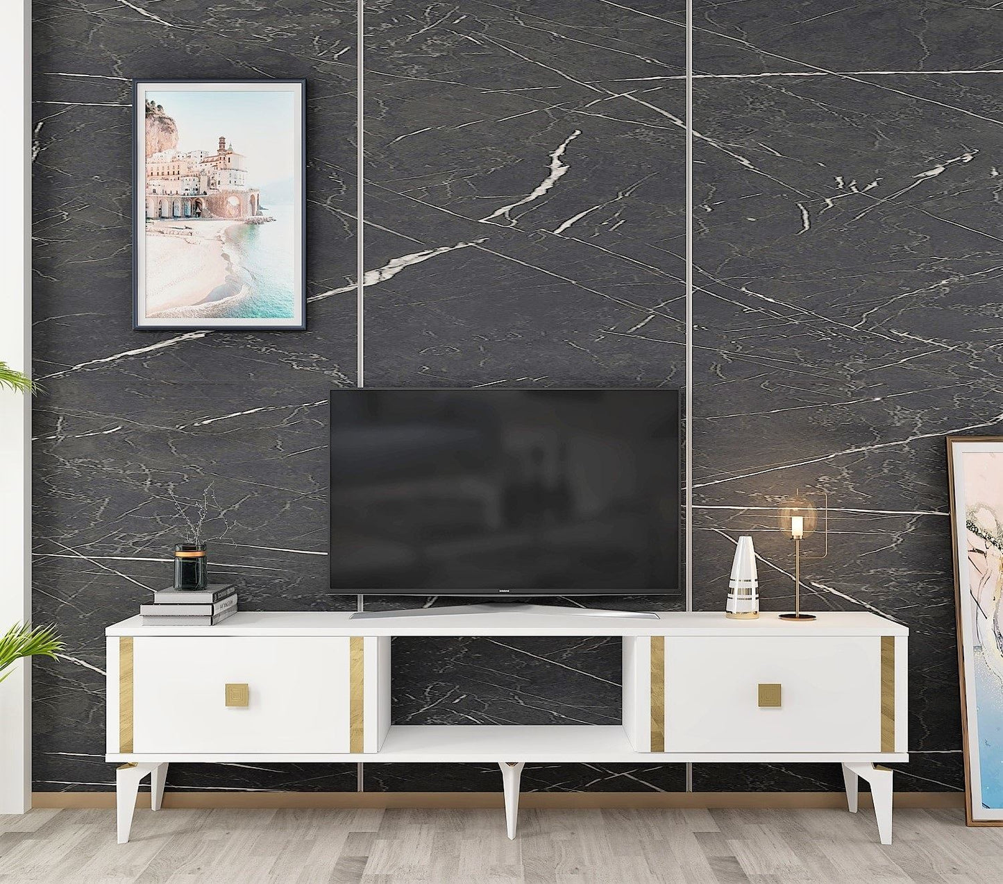 Έπιπλο Τηλεόρασης TV Βάση Σύνθεση Λευκό Χρυσό | 475OLV2933