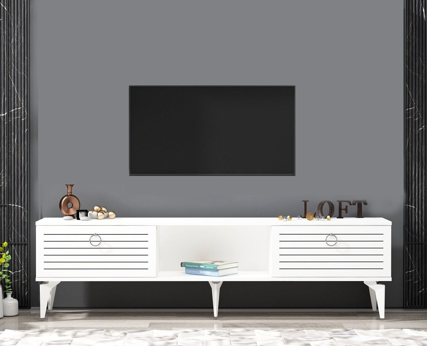 Έπιπλο Τηλεόρασης TV Βάση Σύνθεση Λευκό | 475OLV2934