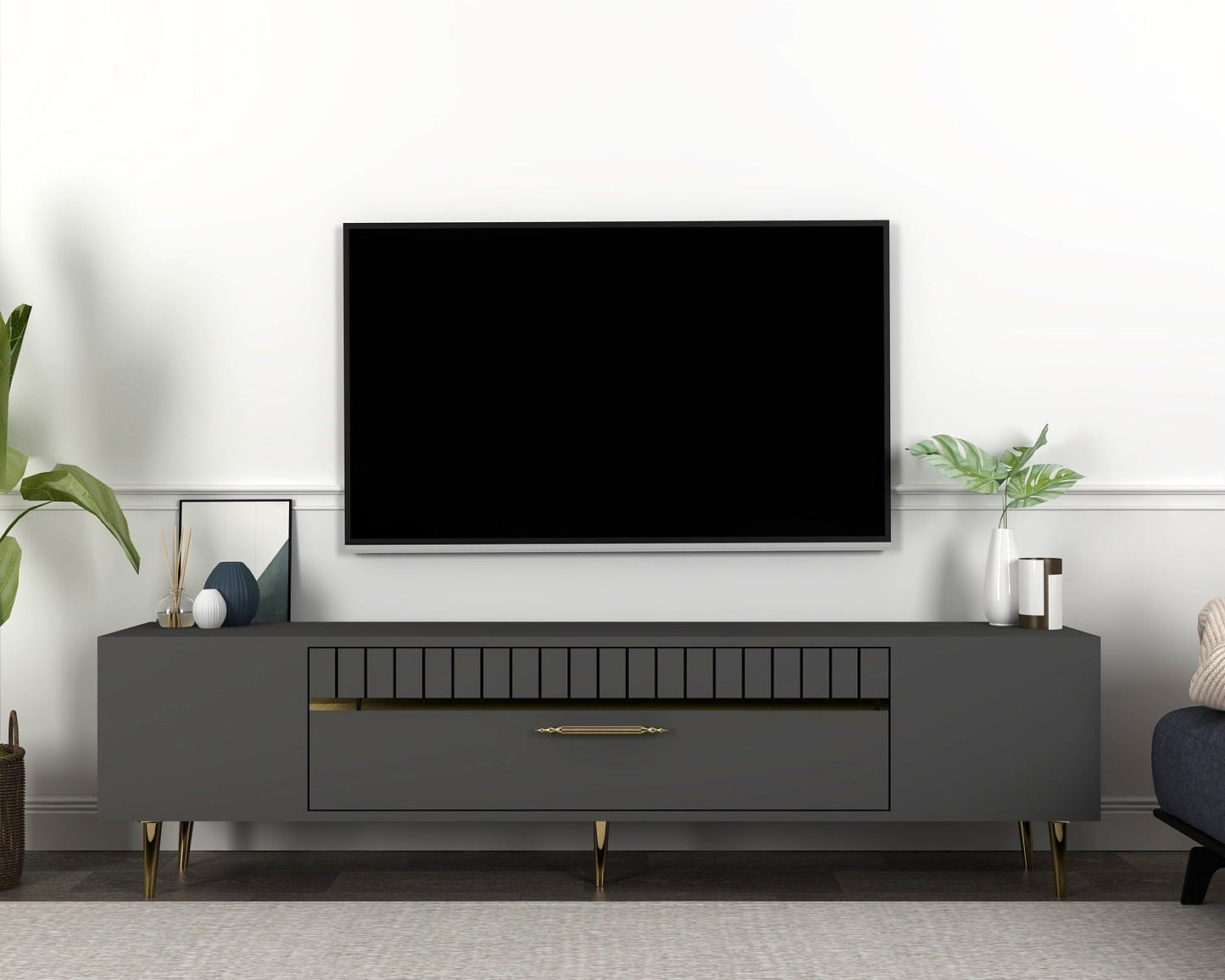 Έπιπλο Τηλεόρασης TV Βάση Σύνθεση Ανθρακί Χρυσό | 475OLV2985