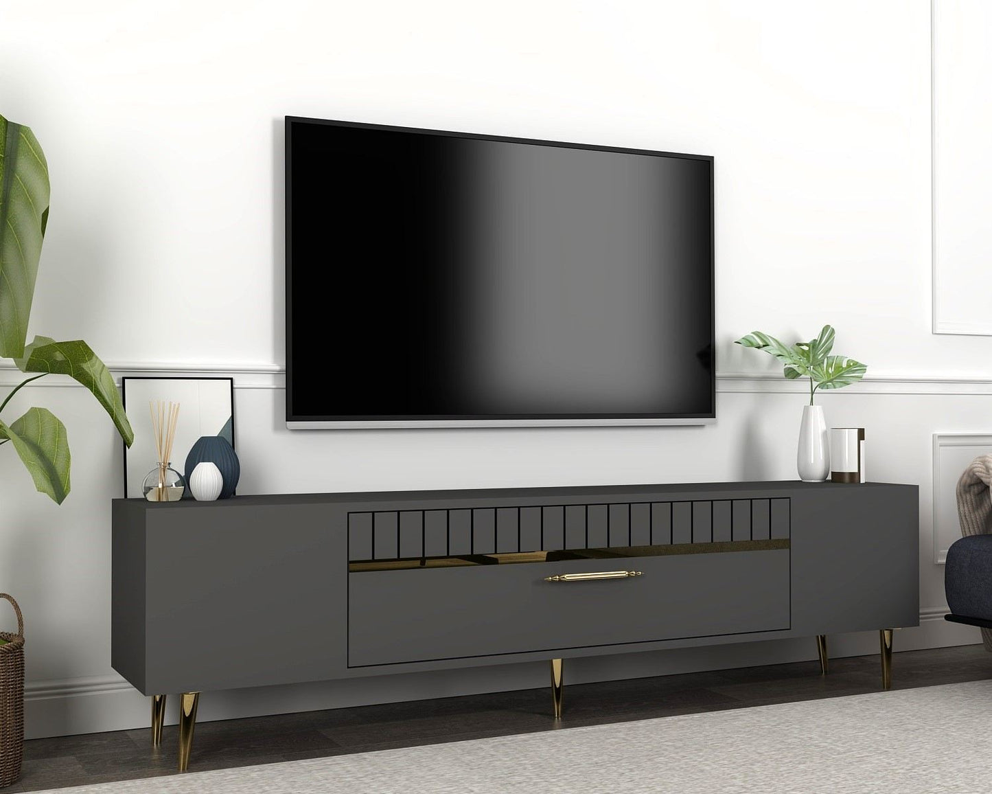 Έπιπλο Τηλεόρασης TV Βάση Σύνθεση Ανθρακί Χρυσό | 475OLV2985