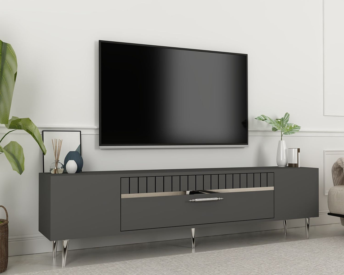 Έπιπλο Τηλεόρασης TV Βάση Σύνθεση Ανθρακί Silver | 475OLV2990