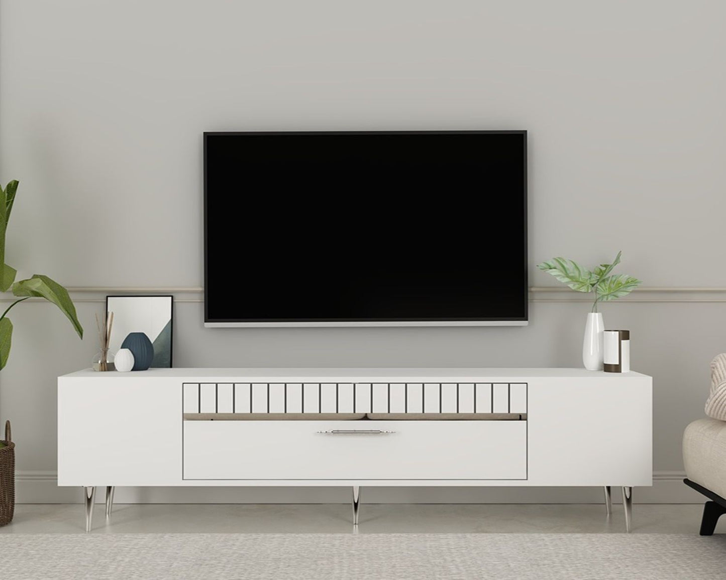Έπιπλο Τηλεόρασης TV Βάση Σύνθεση Λευκό Silver | 475OLV2991
