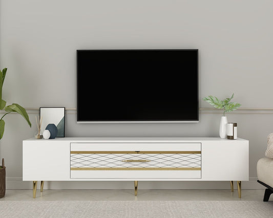 Έπιπλο Τηλεόρασης TV Βάση Σύνθεση Λευκό Χρυσό | 475OLV2996
