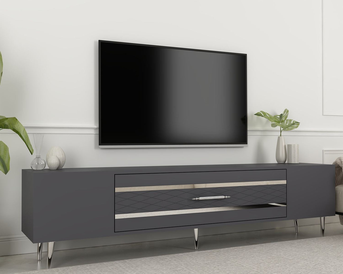 Έπιπλο Τηλεόρασης TV Βάση Σύνθεση Ανθρακί Silver | 475OLV3000