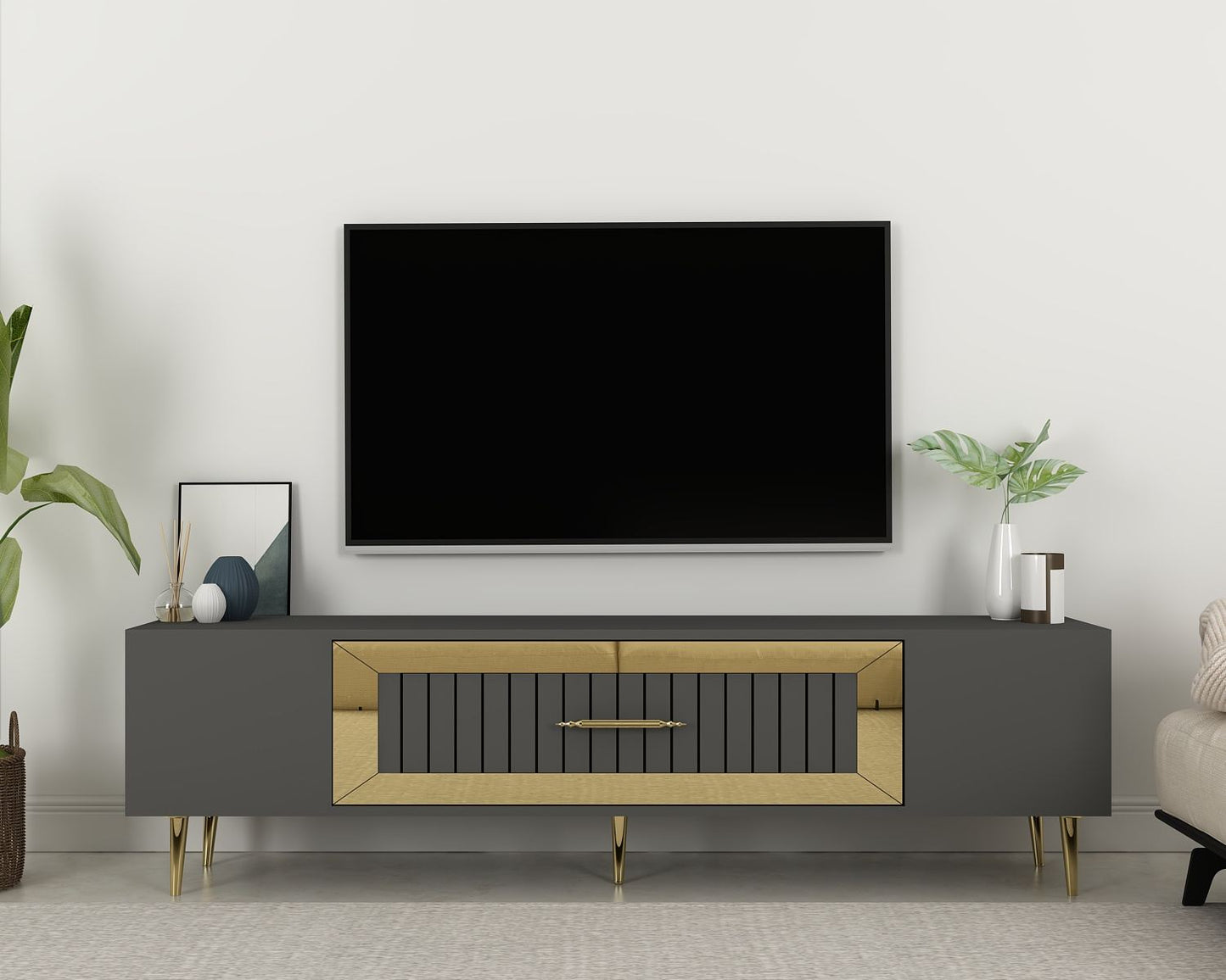 Έπιπλο Τηλεόρασης TV Βάση Σύνθεση Ανθρακί Χρυσό | 475OLV3005