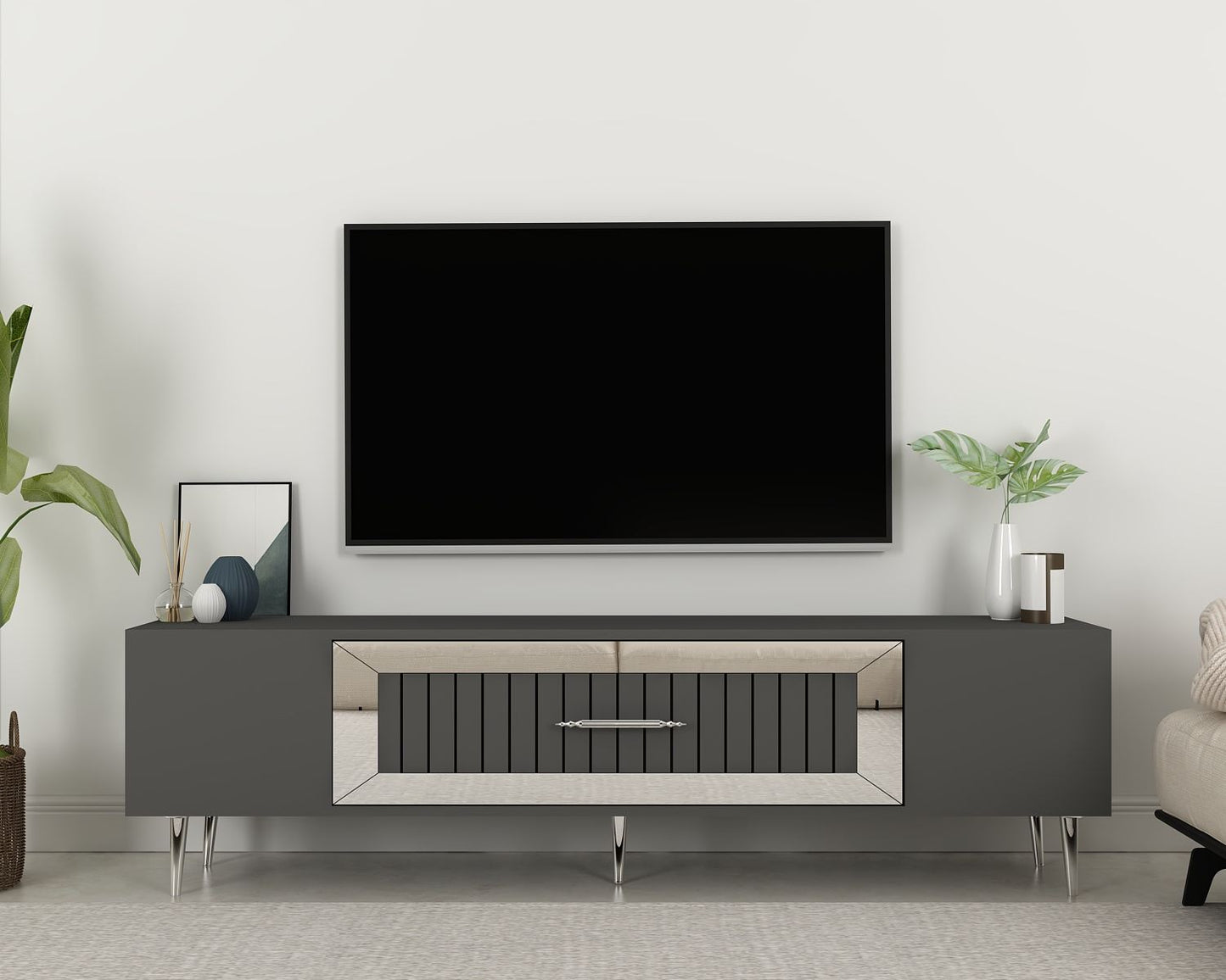 Έπιπλο Τηλεόρασης TV Βάση Σύνθεση Ανθρακί Silver | 475OLV3010