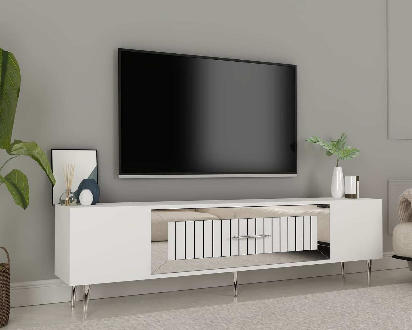 Έπιπλο Τηλεόρασης TV Βάση Σύνθεση Λευκό Silver | 475OLV3011