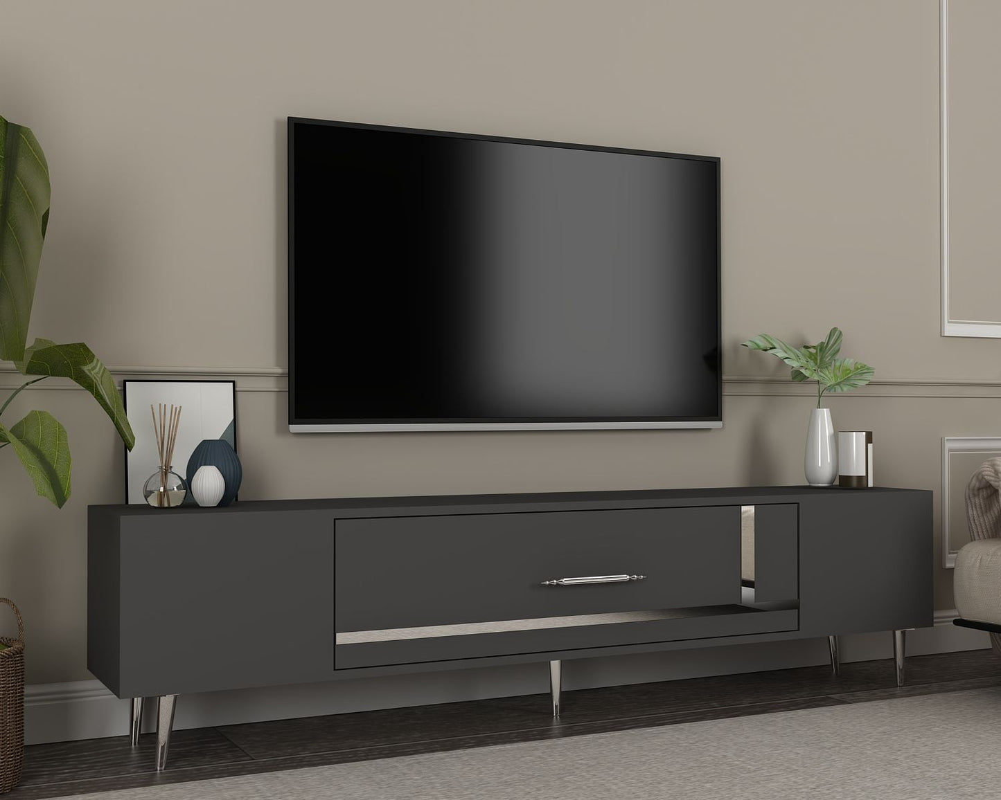 Έπιπλο Τηλεόρασης TV Βάση Σύνθεση Ανθρακί Silver | 475OLV3018