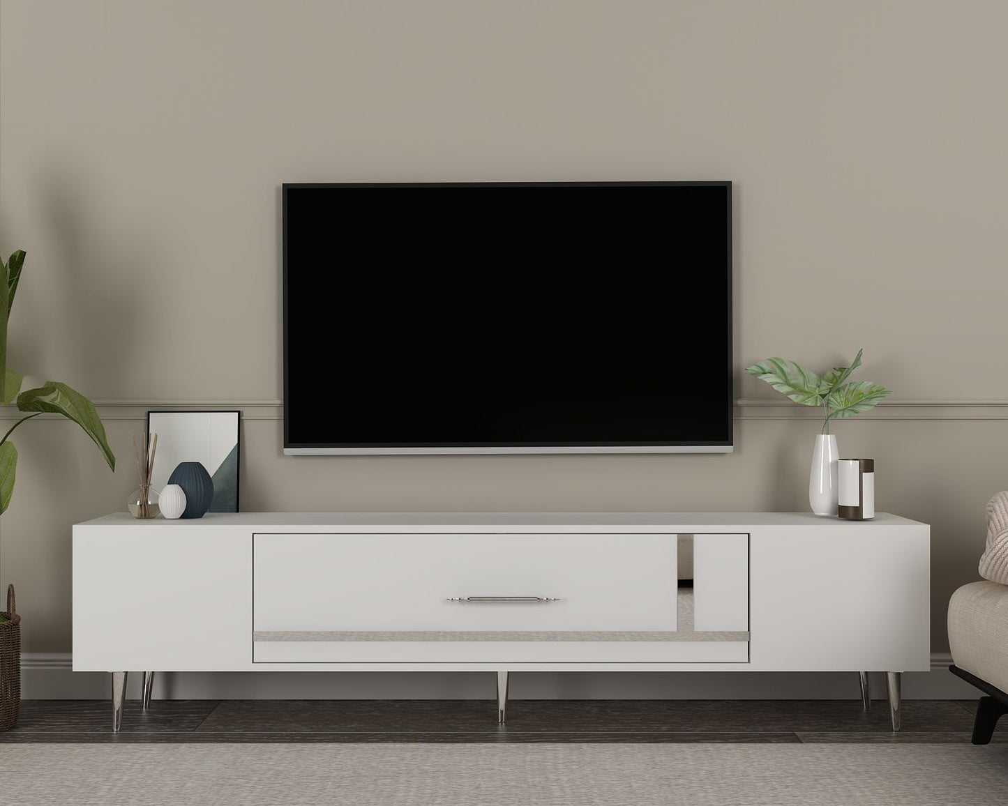 Έπιπλο Τηλεόρασης TV Βάση Σύνθεση Λευκό Silver | 475OLV3019