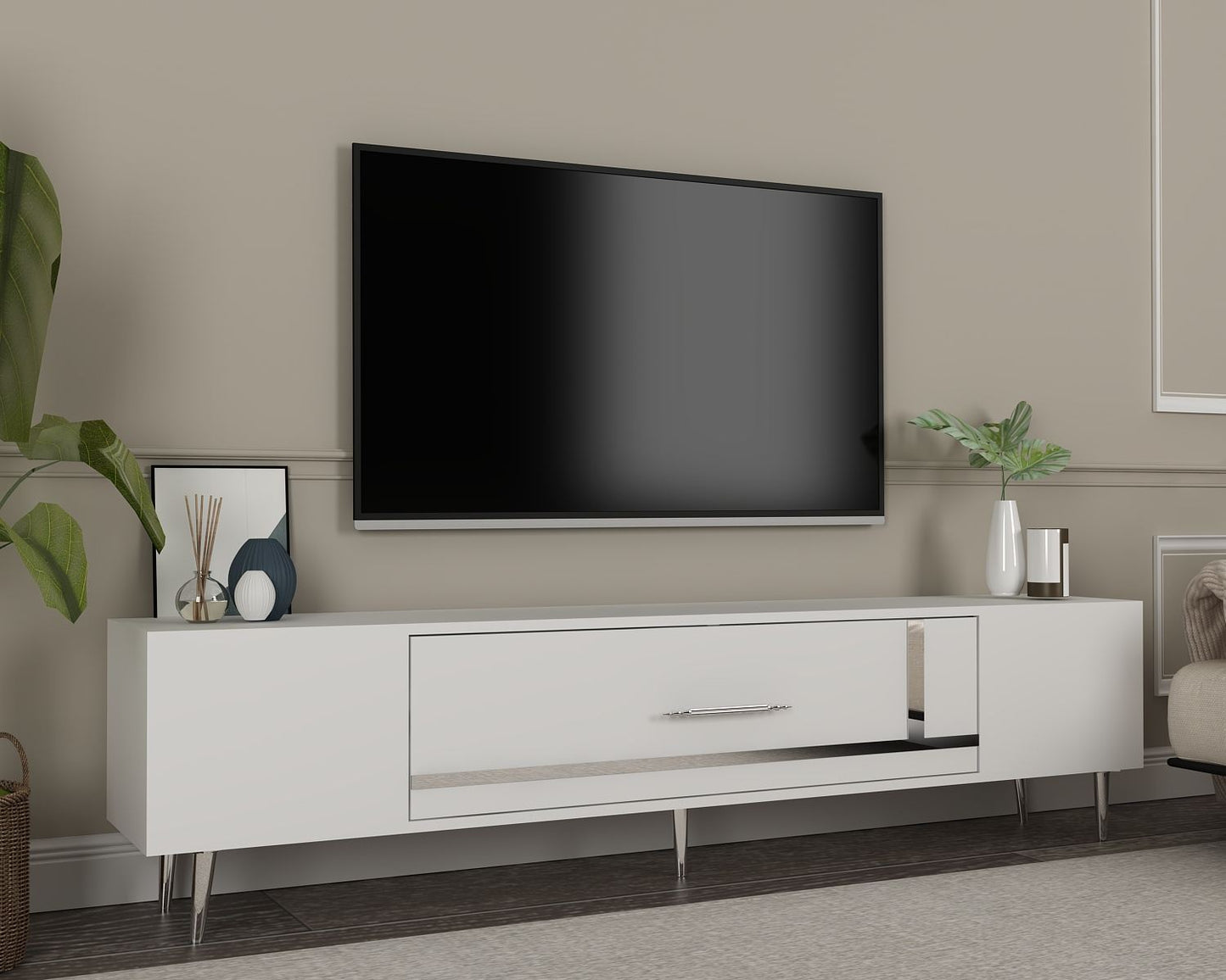 Έπιπλο Τηλεόρασης TV Βάση Σύνθεση Λευκό Silver | 475OLV3019