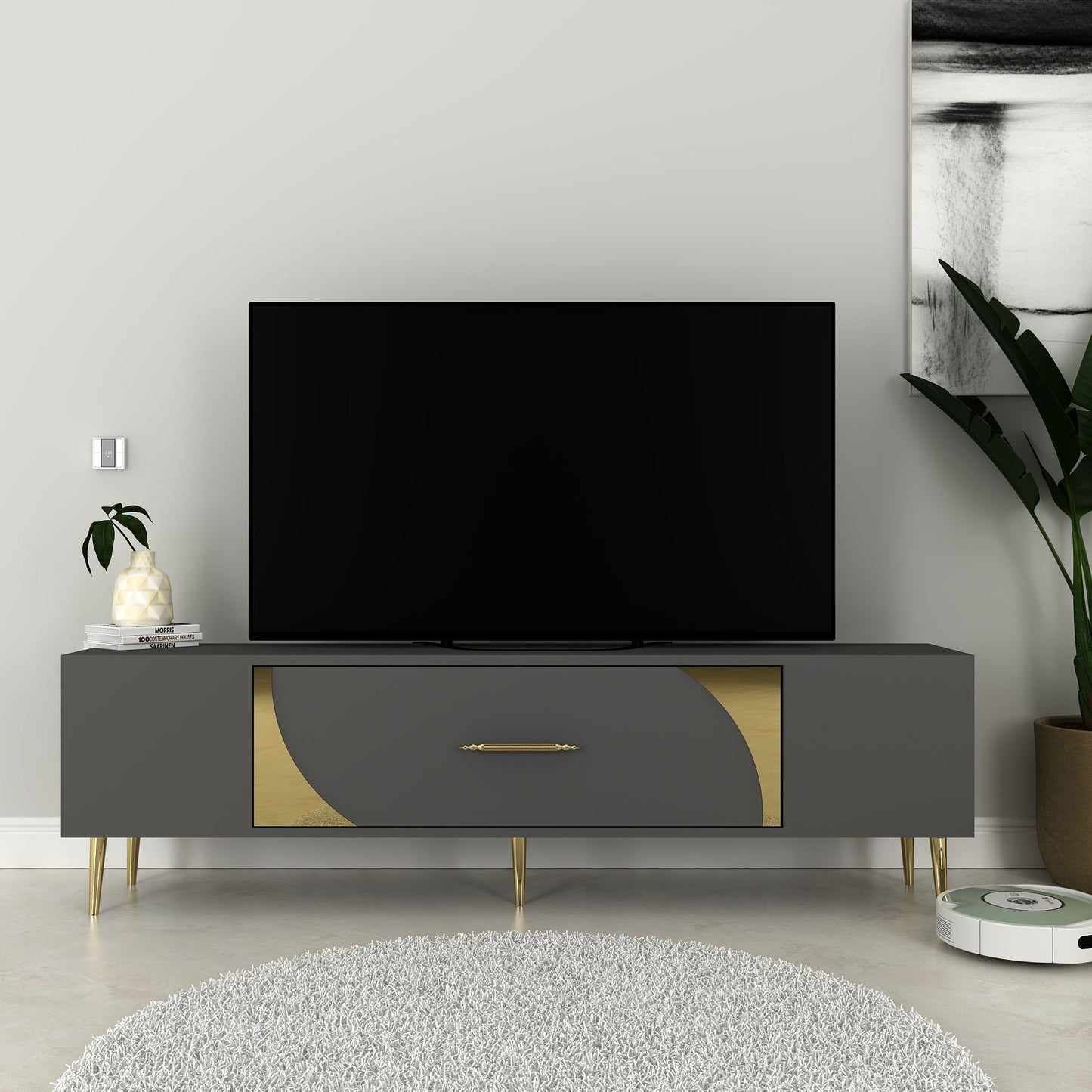 Έπιπλο Τηλεόρασης TV Βάση Σύνθεση Ανθρακί Χρυσό | 475OLV3021