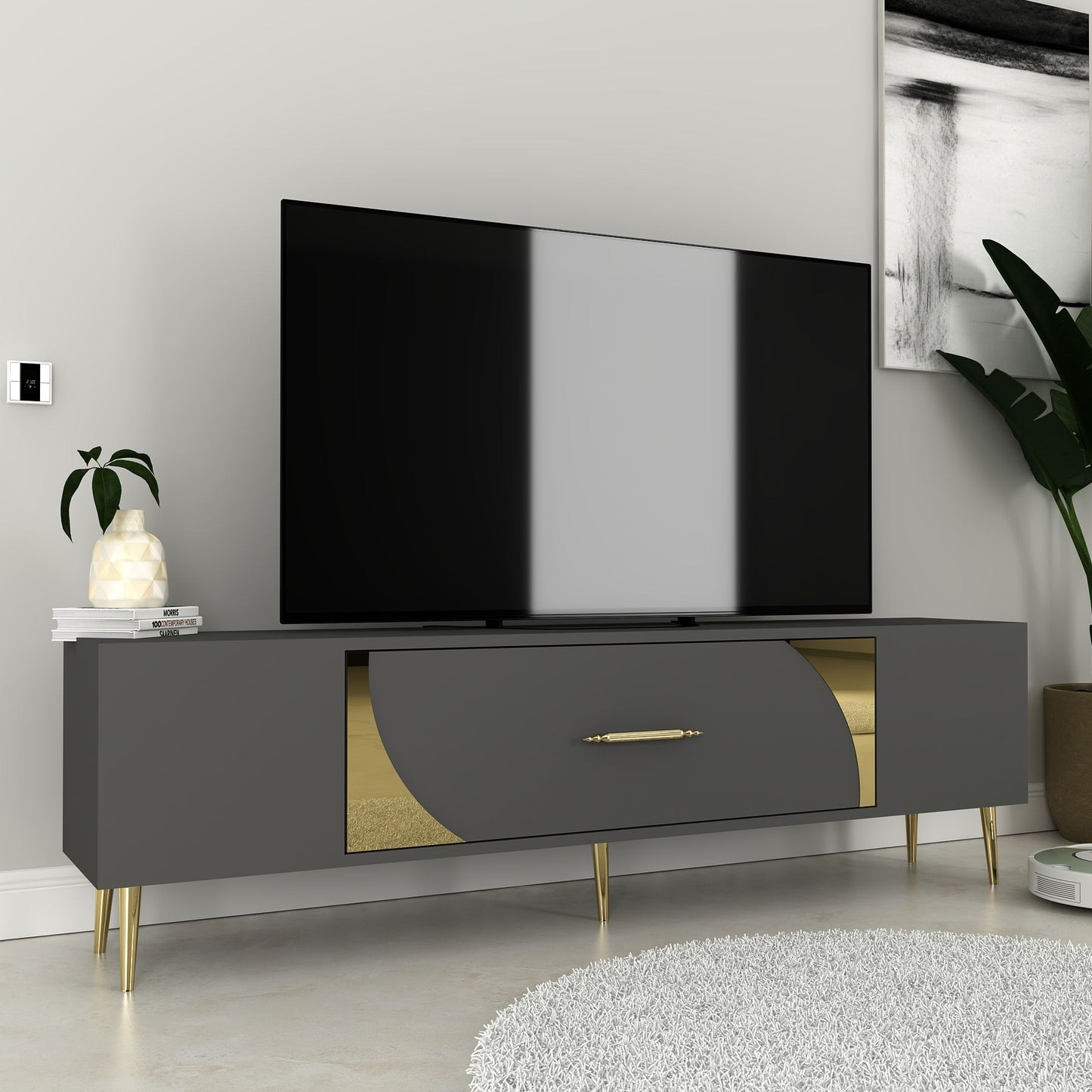 Έπιπλο Τηλεόρασης TV Βάση Σύνθεση Ανθρακί Χρυσό | 475OLV3021
