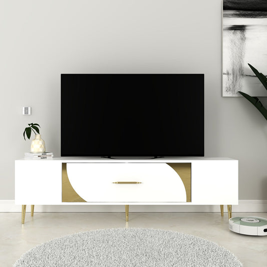 Έπιπλο Τηλεόρασης TV Βάση Σύνθεση Λευκό Χρυσό | 475OLV3022