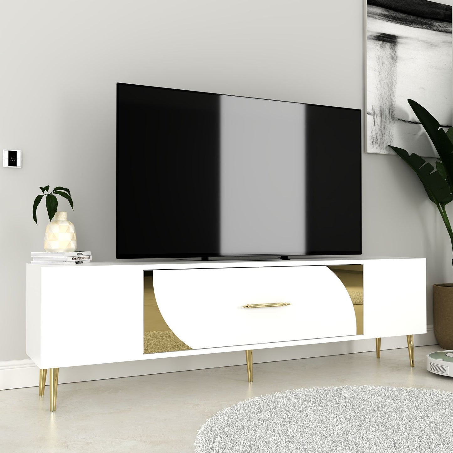Έπιπλο Τηλεόρασης TV Βάση Σύνθεση Λευκό Χρυσό | 475OLV3022