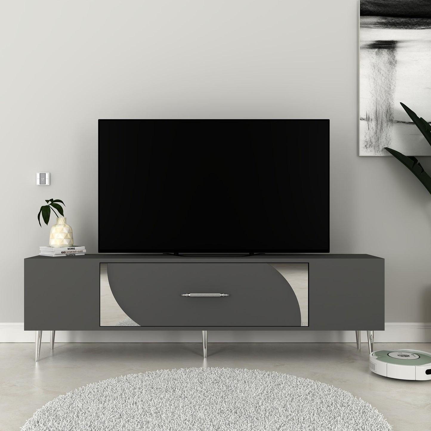 Έπιπλο Τηλεόρασης TV Βάση Σύνθεση Ανθρακί Silver | 475OLV3024