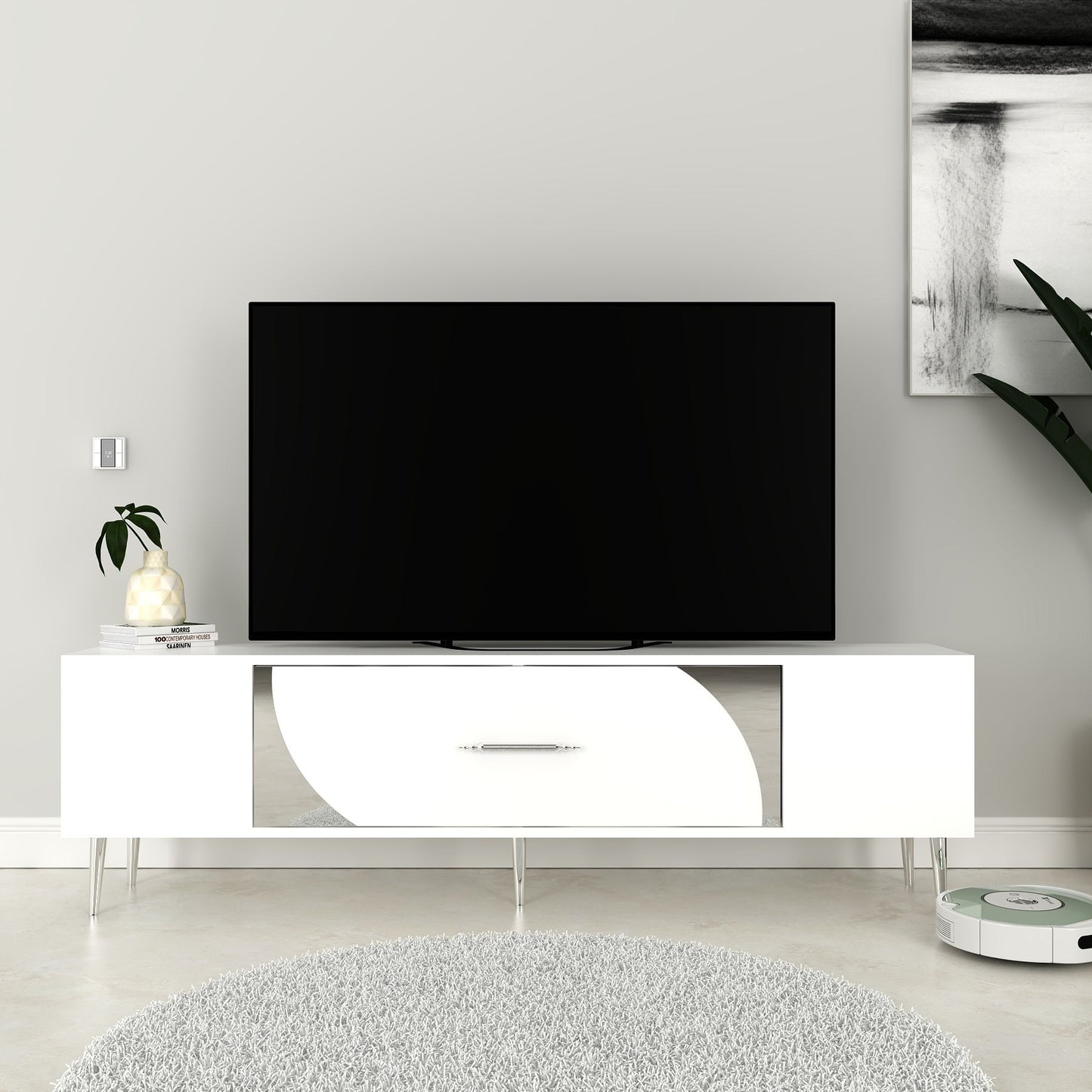 Έπιπλο Τηλεόρασης TV Βάση Σύνθεση Λευκό Silver | 475OLV3025