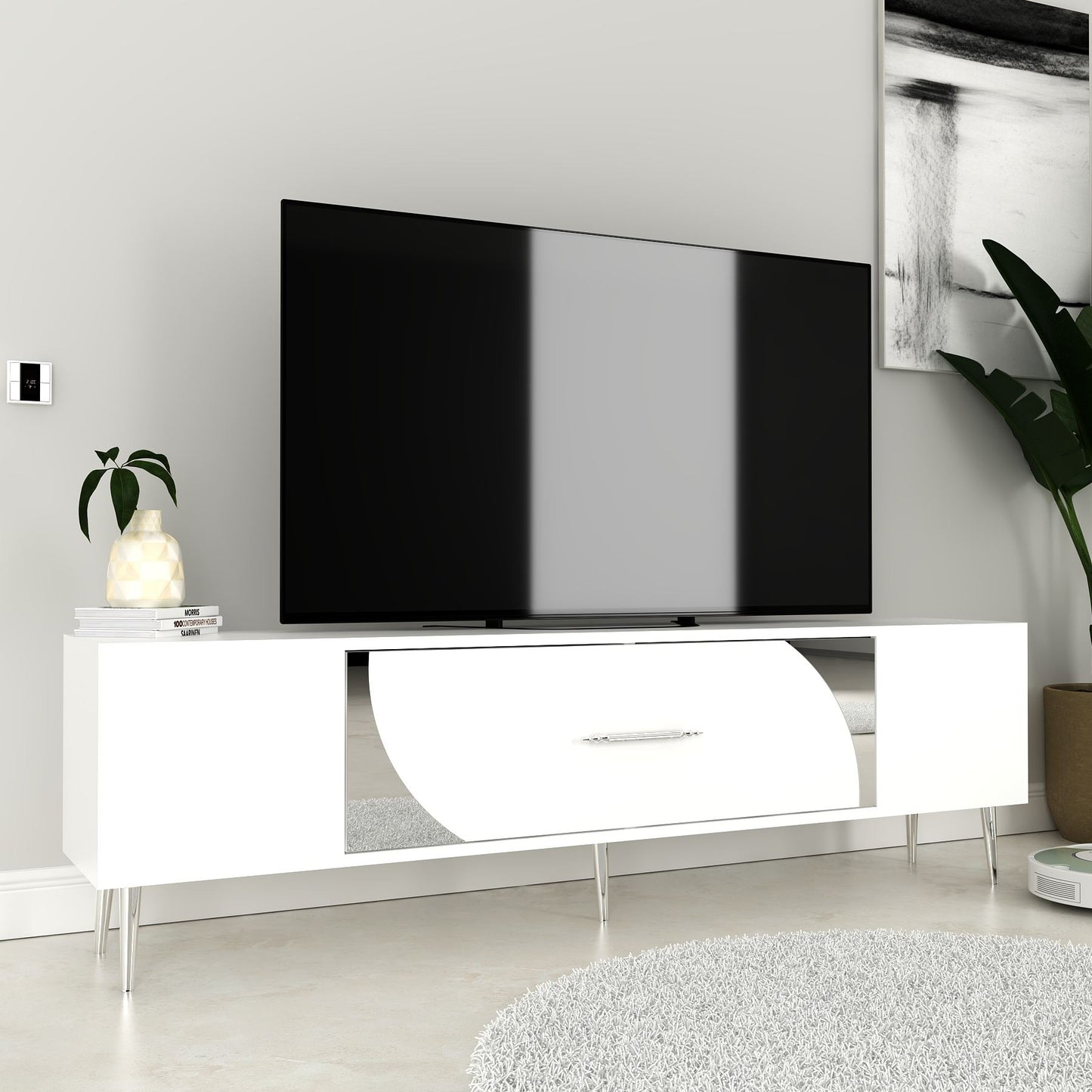 Έπιπλο Τηλεόρασης TV Βάση Σύνθεση Λευκό Silver | 475OLV3025