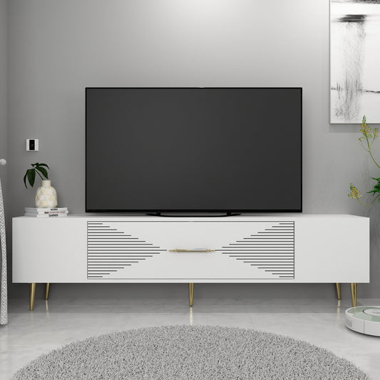 Έπιπλο Τηλεόρασης TV Βάση Σύνθεση Λευκό Χρυσό | 475OLV3034