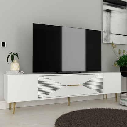 Έπιπλο Τηλεόρασης TV Βάση Σύνθεση Λευκό Χρυσό | 475OLV3034