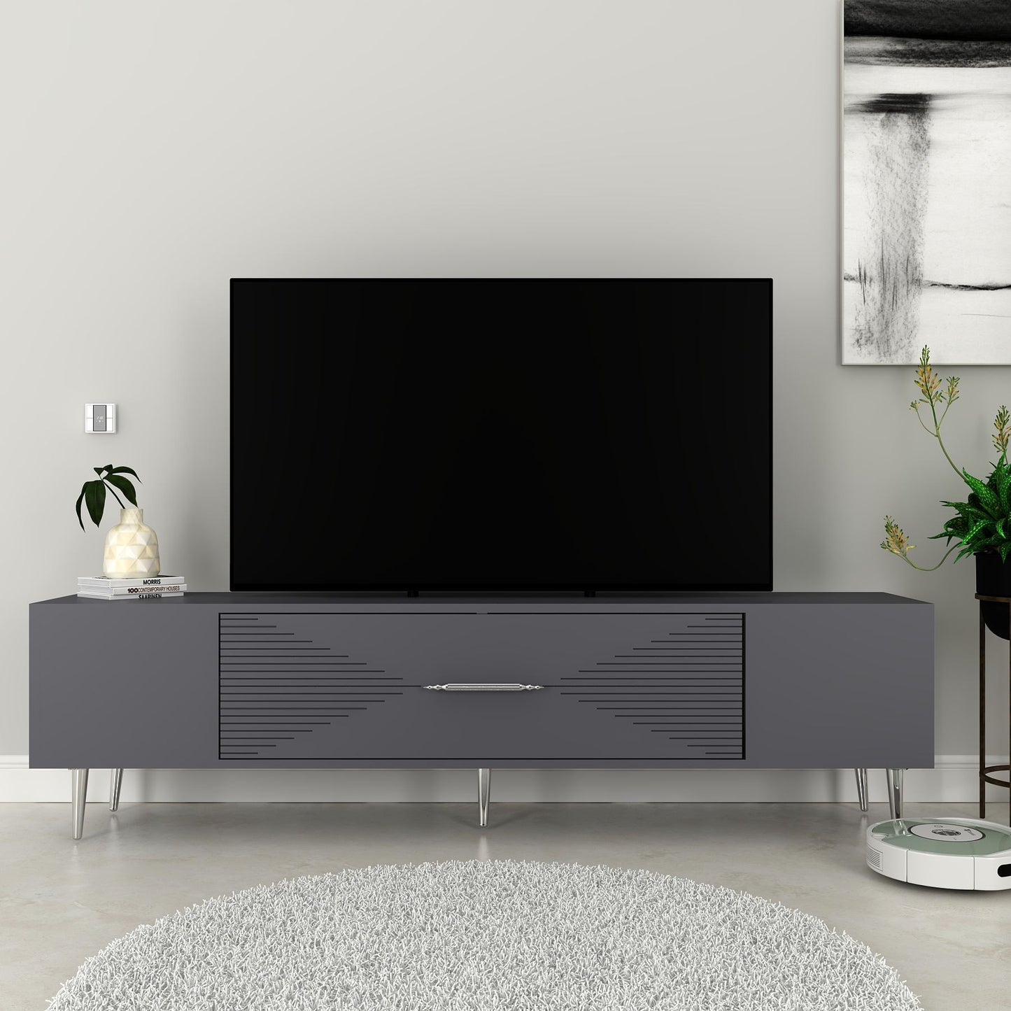 Έπιπλο Τηλεόρασης TV Βάση Σύνθεση Ανθρακί Silver | 475OLV3036