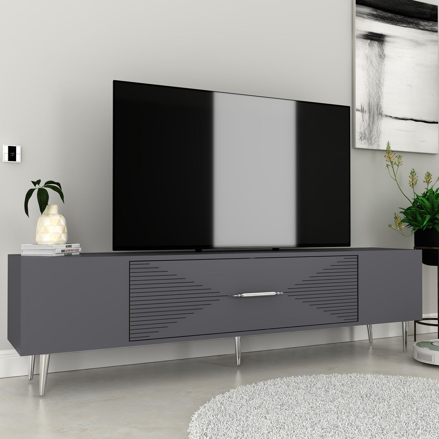 Έπιπλο Τηλεόρασης TV Βάση Σύνθεση Ανθρακί Silver | 475OLV3036