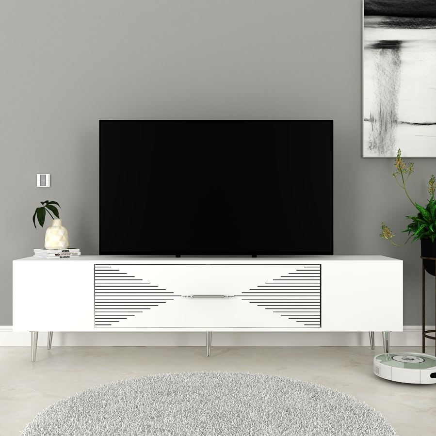 Έπιπλο Τηλεόρασης TV Βάση Σύνθεση Λευκό Silver | 475OLV3037