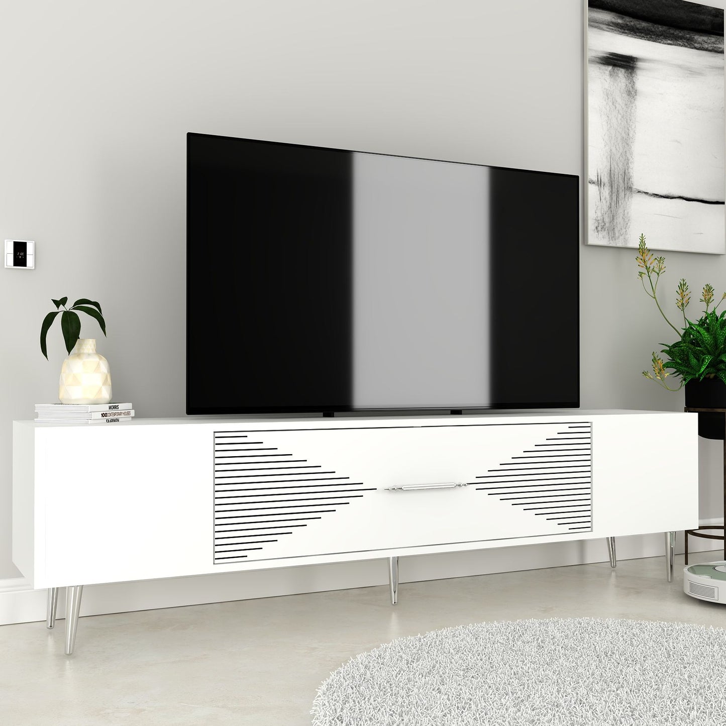 Έπιπλο Τηλεόρασης TV Βάση Σύνθεση Λευκό Silver | 475OLV3037