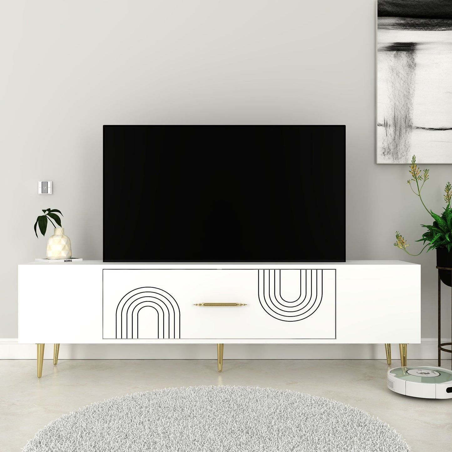 Έπιπλο Τηλεόρασης TV Βάση Σύνθεση Λευκό Χρυσό | 475OLV3040