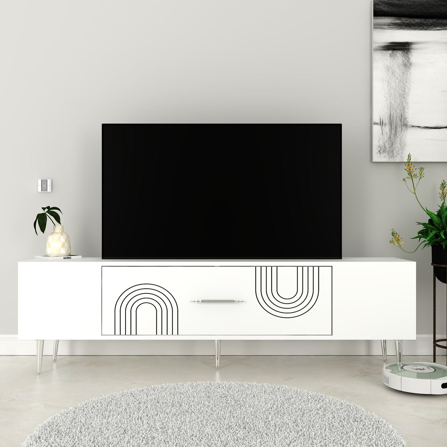 Έπιπλο Τηλεόρασης TV Βάση Σύνθεση Λευκό Silver | 475OLV3043