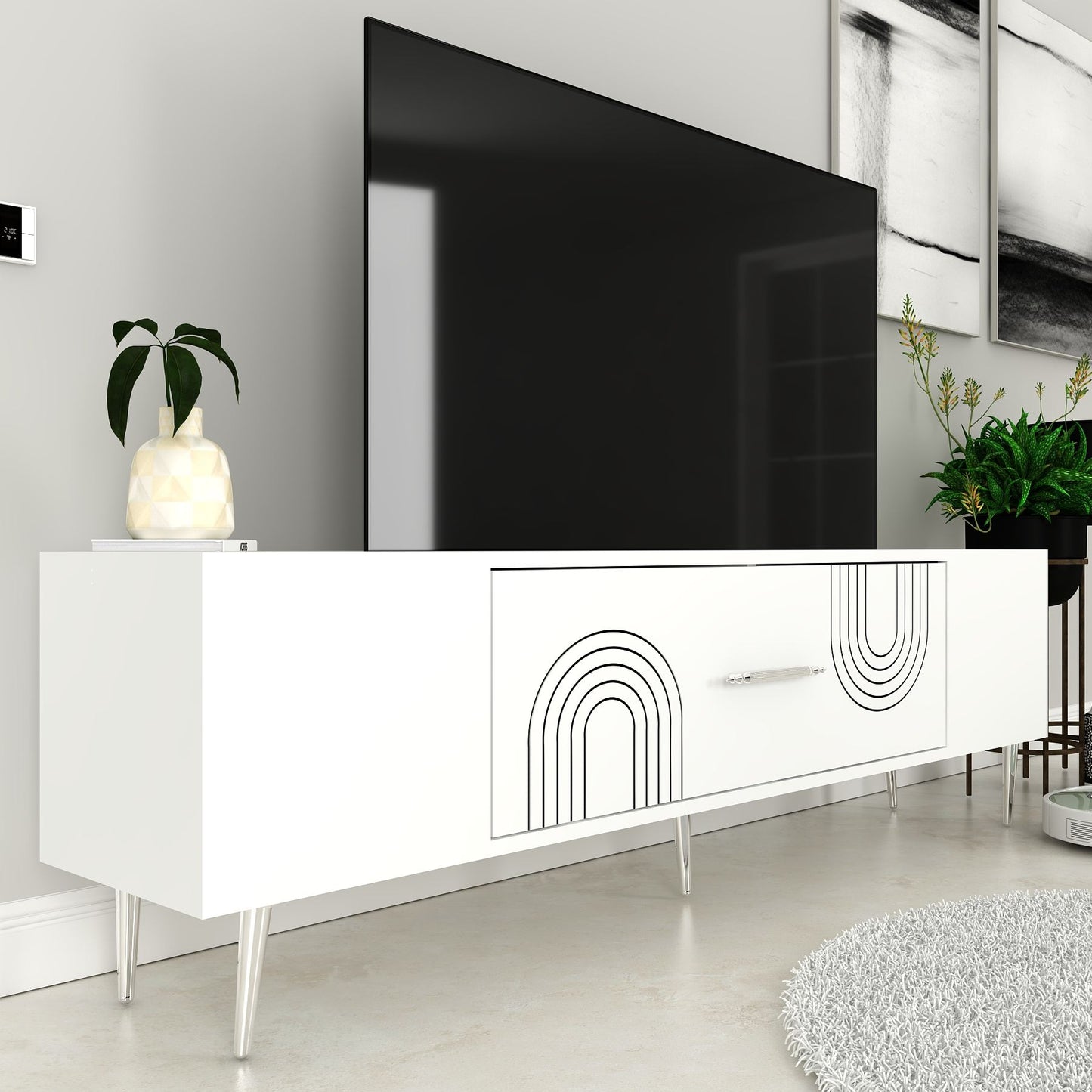 Έπιπλο Τηλεόρασης TV Βάση Σύνθεση Λευκό Silver | 475OLV3043