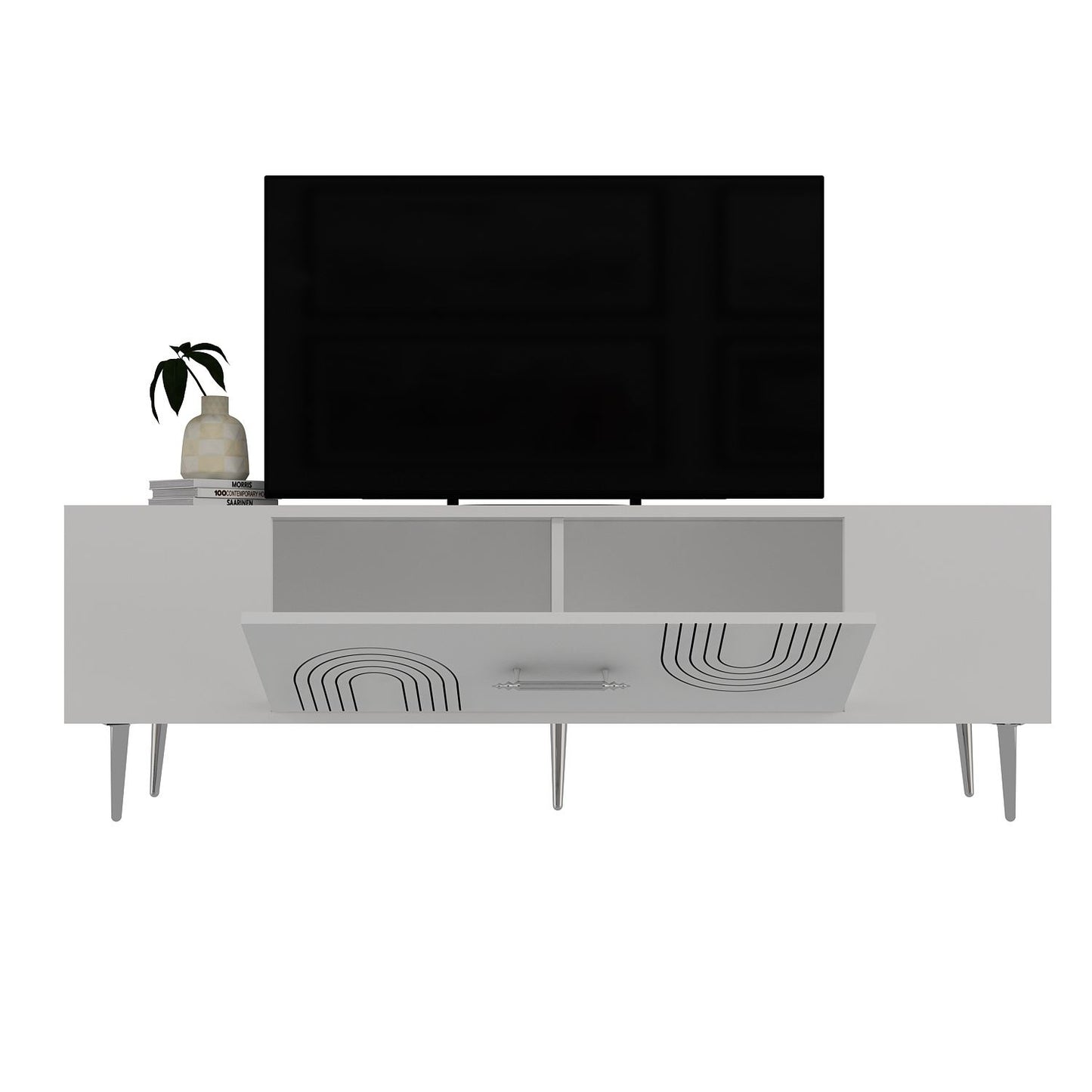 Έπιπλο Τηλεόρασης TV Βάση Σύνθεση Λευκό Silver | 475OLV3043