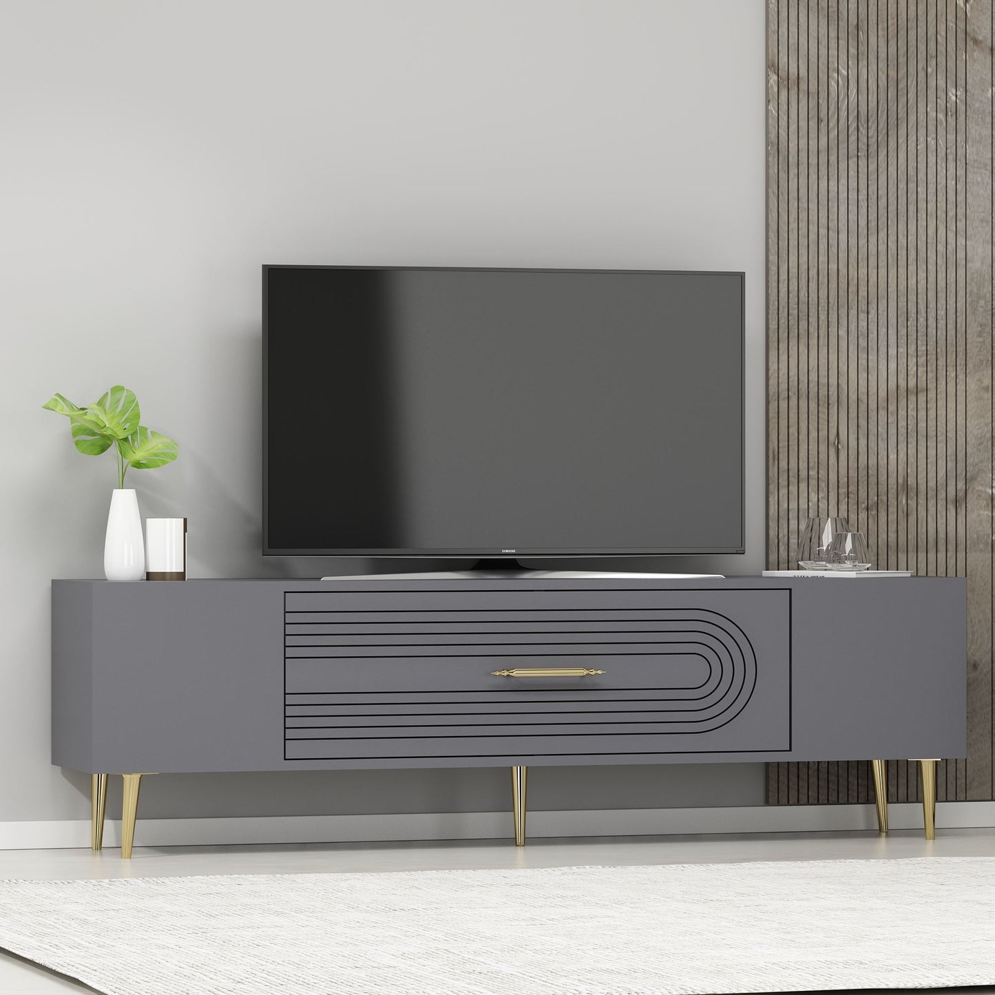 Έπιπλο Τηλεόρασης TV Βάση Σύνθεση Ανθρακί Χρυσό | 475OLV3045
