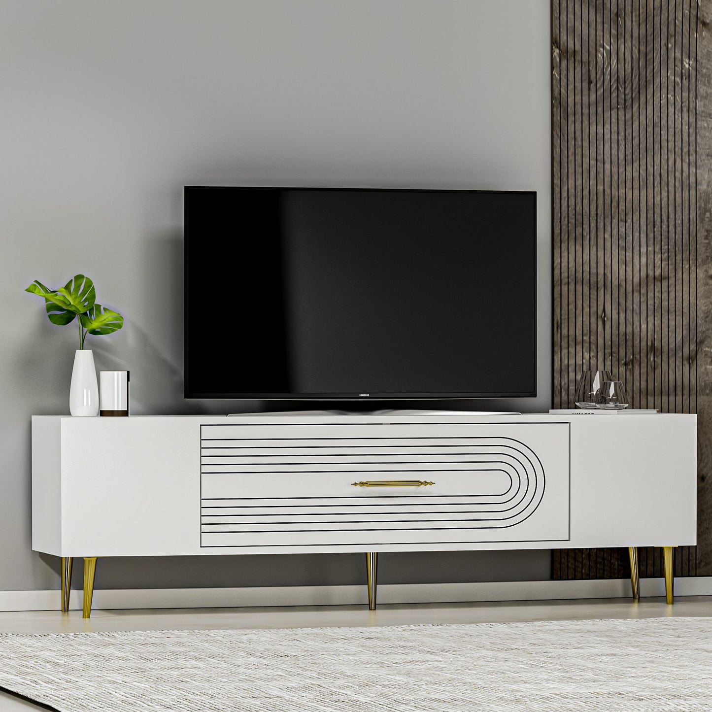 Έπιπλο Τηλεόρασης TV Βάση Σύνθεση Λευκό Χρυσό | 475OLV3046