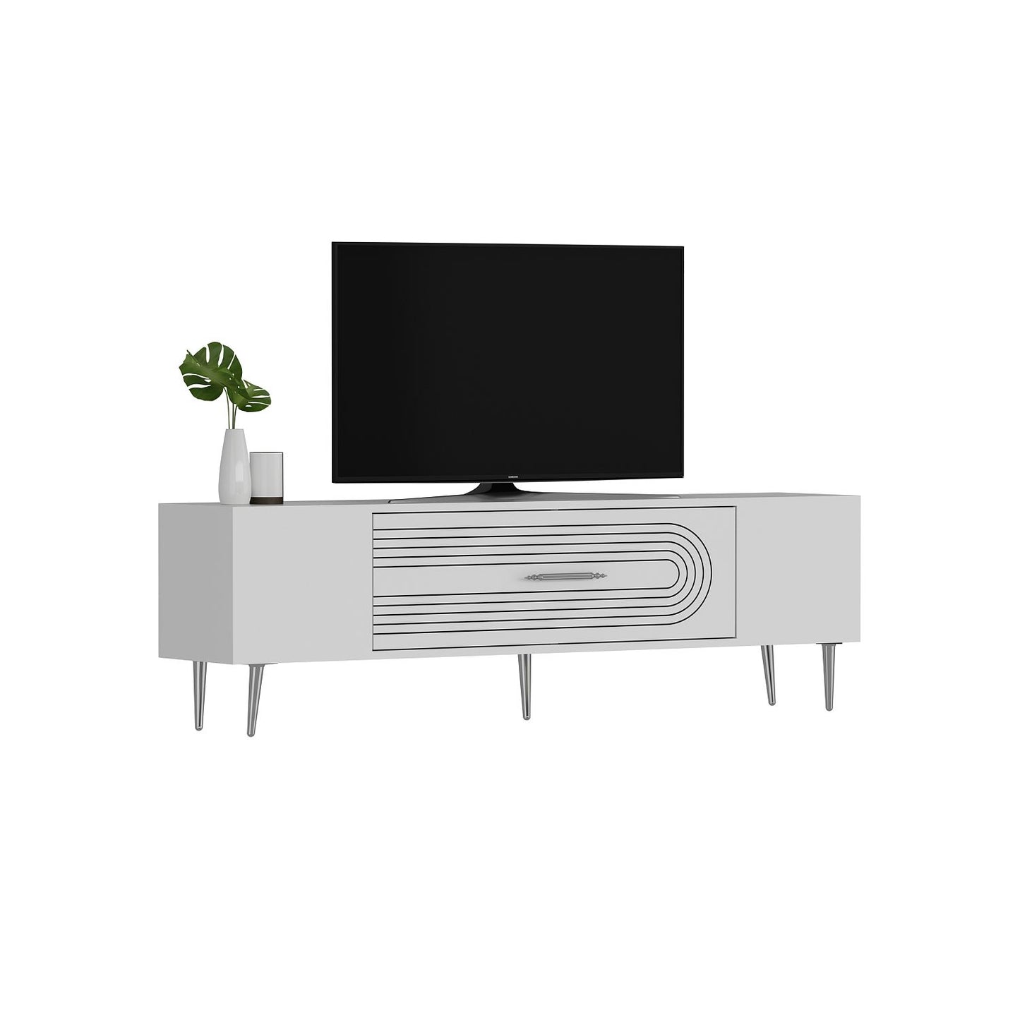 Έπιπλο Τηλεόρασης TV Βάση Σύνθεση Λευκό Silver | 475OLV3049