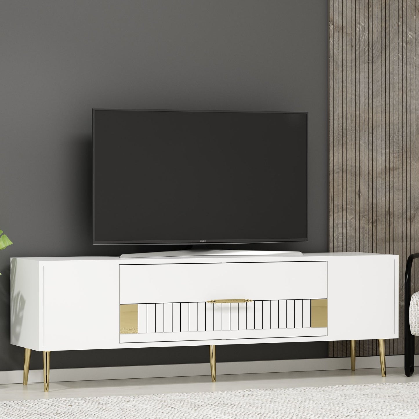 Έπιπλο Τηλεόρασης TV Βάση Σύνθεση Λευκό Χρυσό | 475OLV3053