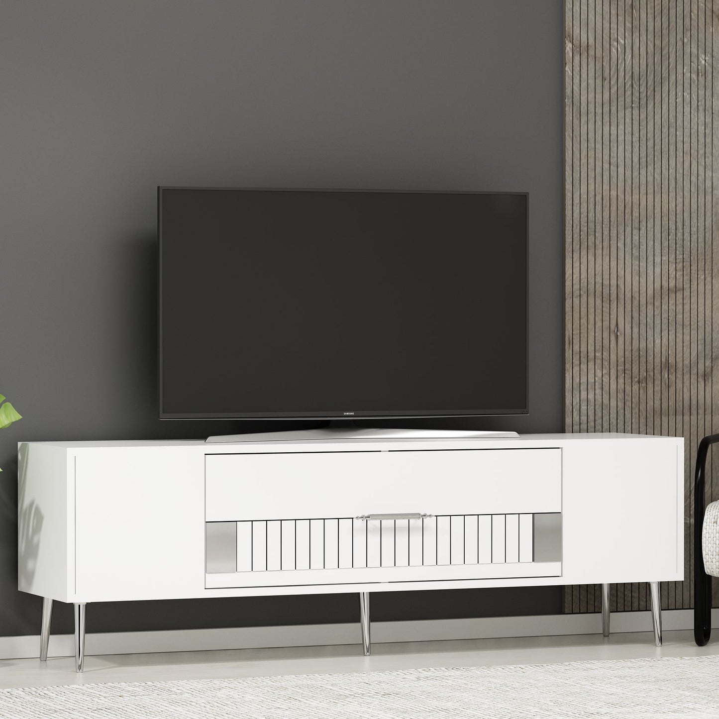 Έπιπλο Τηλεόρασης TV Βάση Σύνθεση Λευκό Silver | 475OLV3054