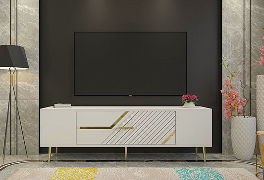 Έπιπλο Τηλεόρασης TV Βάση Σύνθεση Λευκό Χρυσό | 475OLV3057