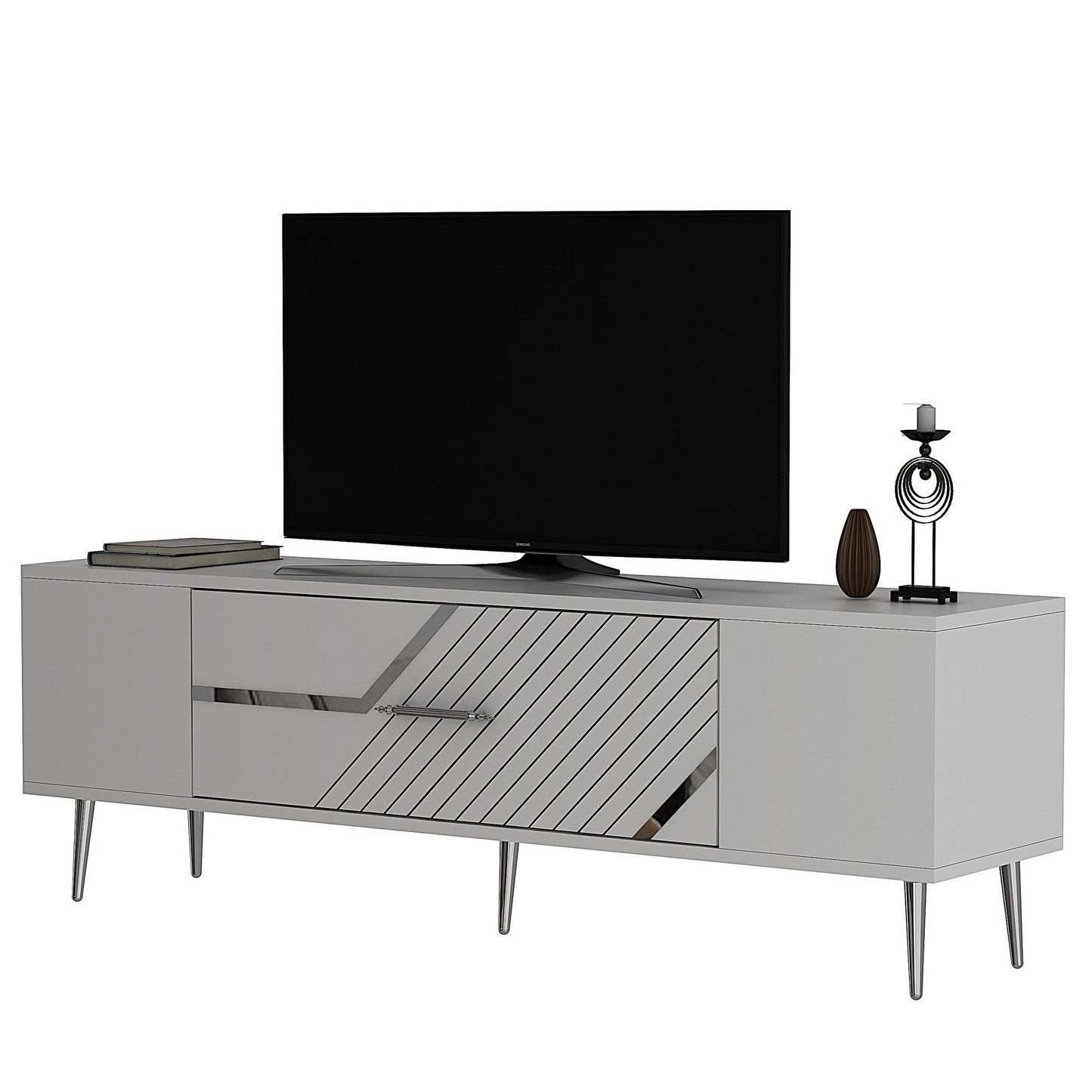 Έπιπλο Τηλεόρασης TV Βάση Σύνθεση Λευκό Silver | 475OLV3058