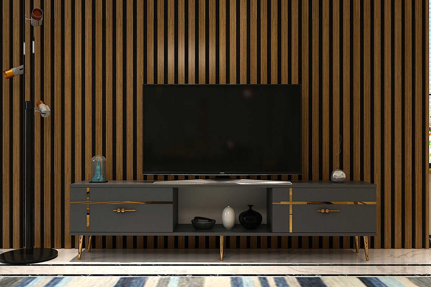 Έπιπλο Τηλεόρασης TV Βάση Σύνθεση Ανθρακί Χρυσό | 475OLV3059